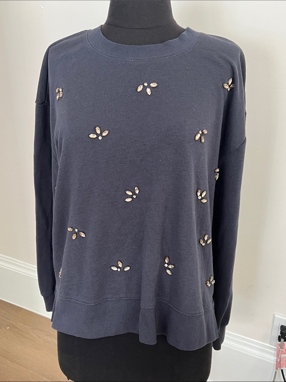 Democracy Navy Sweatshirt with Teardrop Embellishments